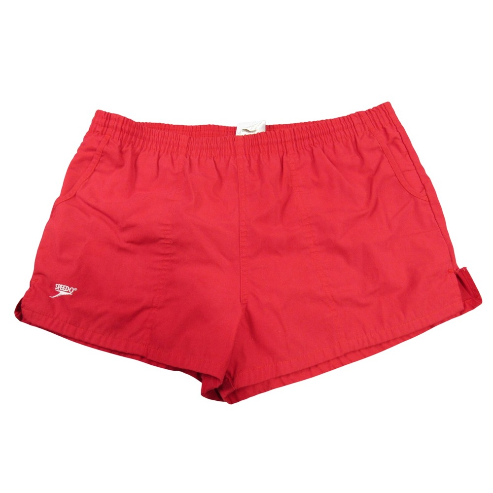 Speedo Mens Red Swim Trunks Medium Mesh Lined Elastic Waist Pockets RN 54934